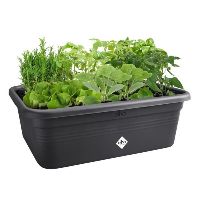 ELHO Bac à fleurs de culture Green Basics Large - L 76 x B 57 x H 27 cm - Culture et récolte - Extérieur - 100% recyclé - Noir