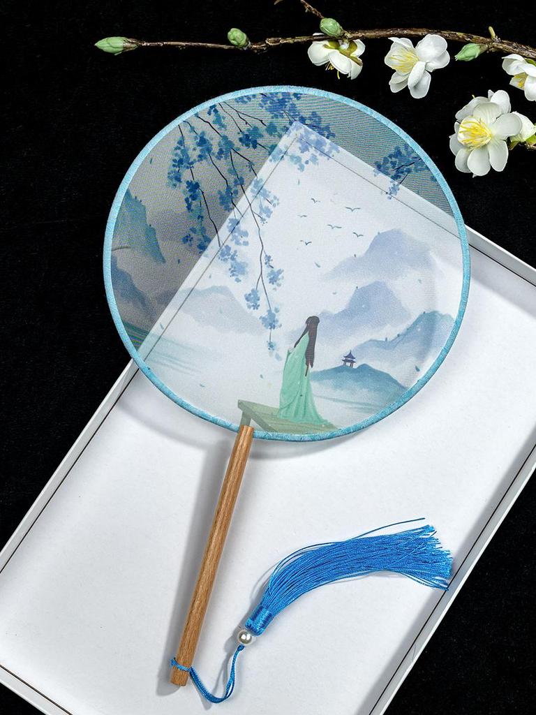 Translucent Ancient Style Round Dance Fan for Hanfu Costumes - Women's Classical Chinese Craft Fan