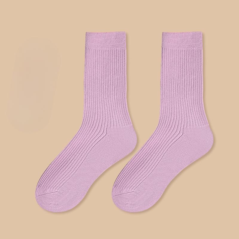 Women's Spring and Autumn Pure Cotton Antibacterial Sweat Absorbing Solid Color Breathable Mid Calf Sports Socks