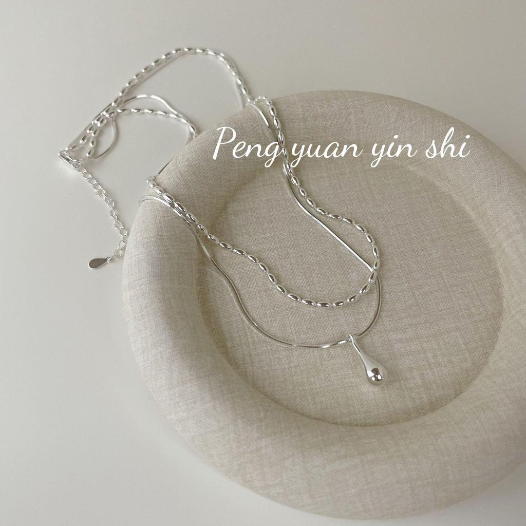 S925 Sterling Silver Water Drop Double Layer Necklace for Women - High-End, Simple, Layered Clavicle Chain