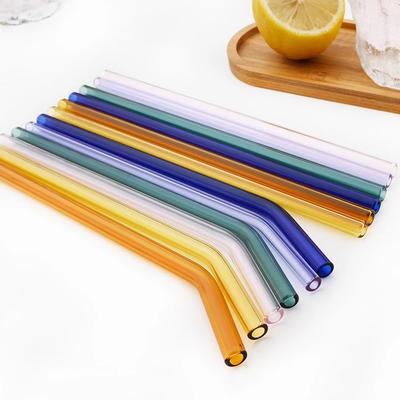 9 Stück 200*8mm Glasstrohhalme für Smoothies Cocktails Trinkhalme Gesund Wiederverwendbar Umweltfreundliche Strohhalme Trinkzubehör
