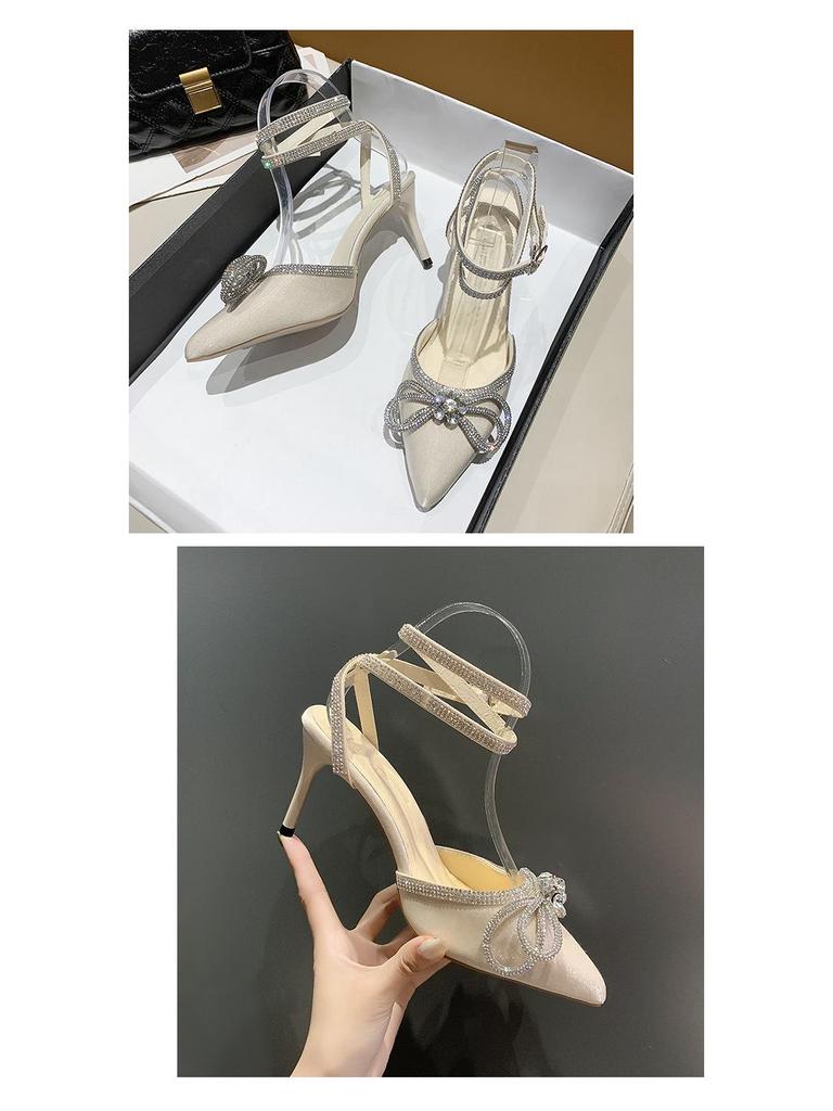 2024 Feenstil Schwarze Strass Einriemen Stilettoabsätze