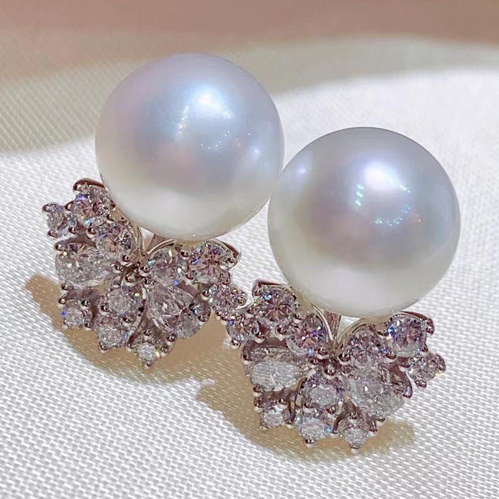 Brilliant Imitation Pearl with Cubic Zirconia Earrings for Women Temperament Elegant Lady's Accessories Wedding Jewelry