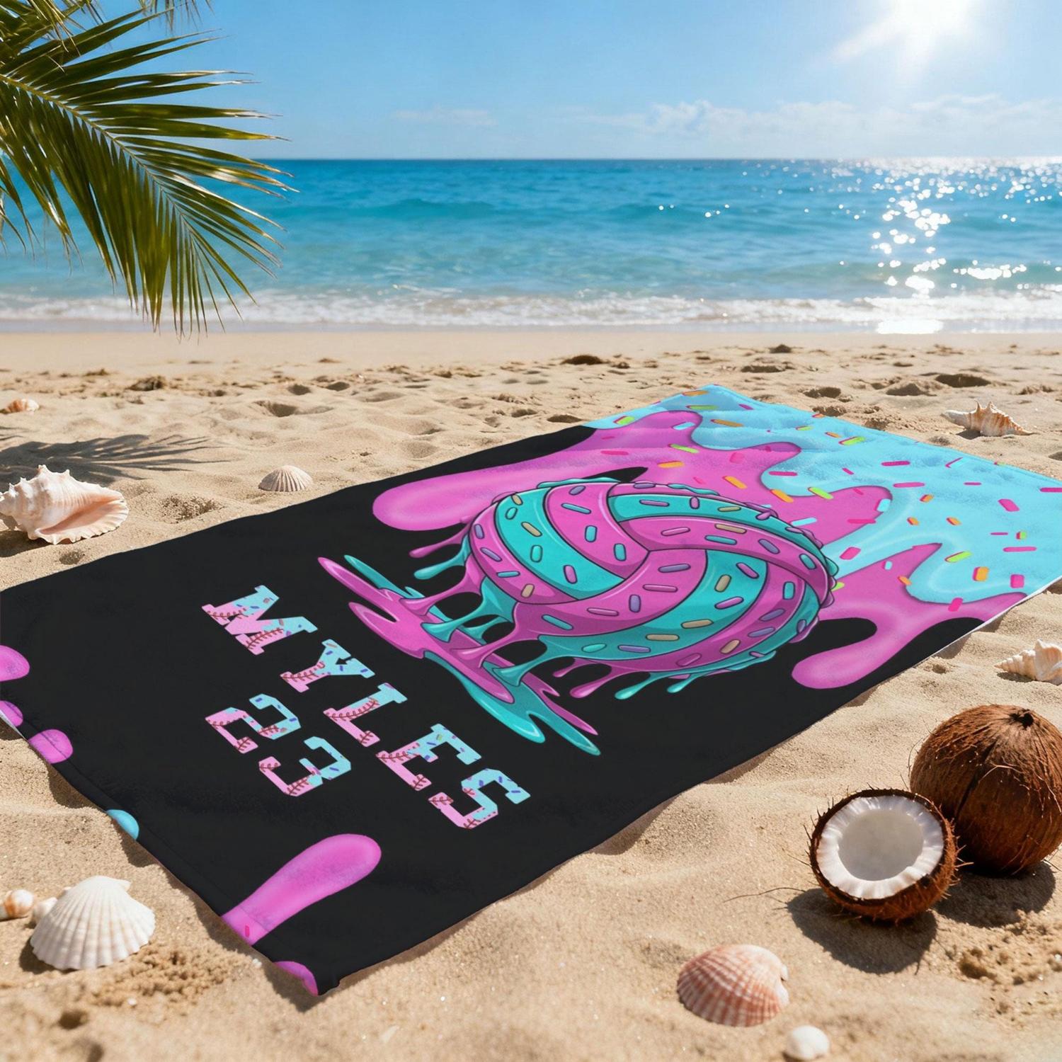 Ice Cream Drip Sports Ball Beach Towel, Waffle Cone Baseball Volleyball Summer Beach Towel for Kids W30*H60(CM)