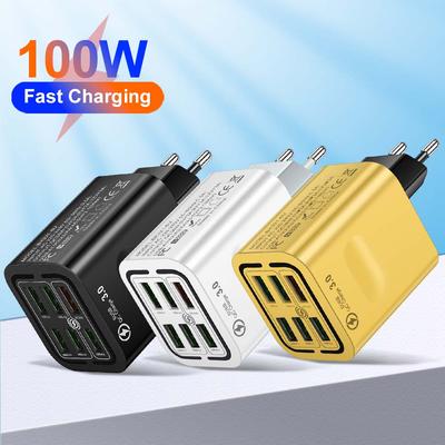 Toplam 100W 6 Portlu USB Şarj Cihazı iPhone 14 Samsung Xiaomi Cep Telefonu Adaptörü için Hızlı Şarj AB ABD İngiltere Fişi
