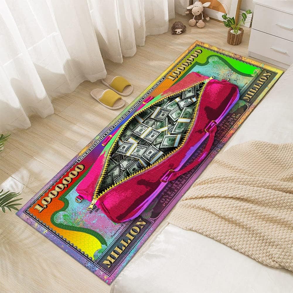 Vibrant Money-Printed Runner Rug Creative Home Decoration Bedside Carpets Zippered Money Bag Art Hallway Entryway Carpet
