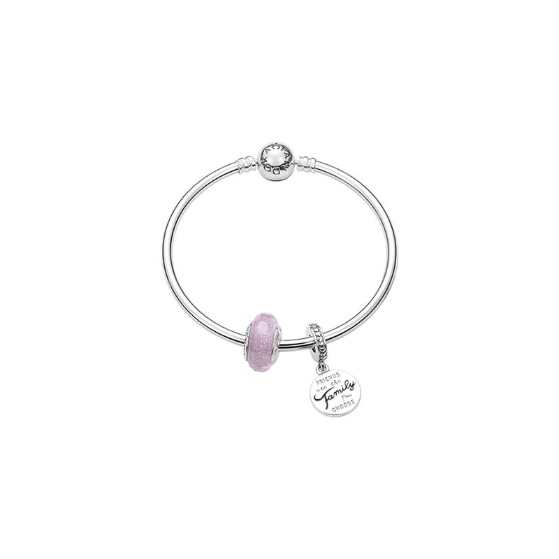 Pandora Colorful glass bead set 925 silver bracelet women s pink ZT-0046 серебряный