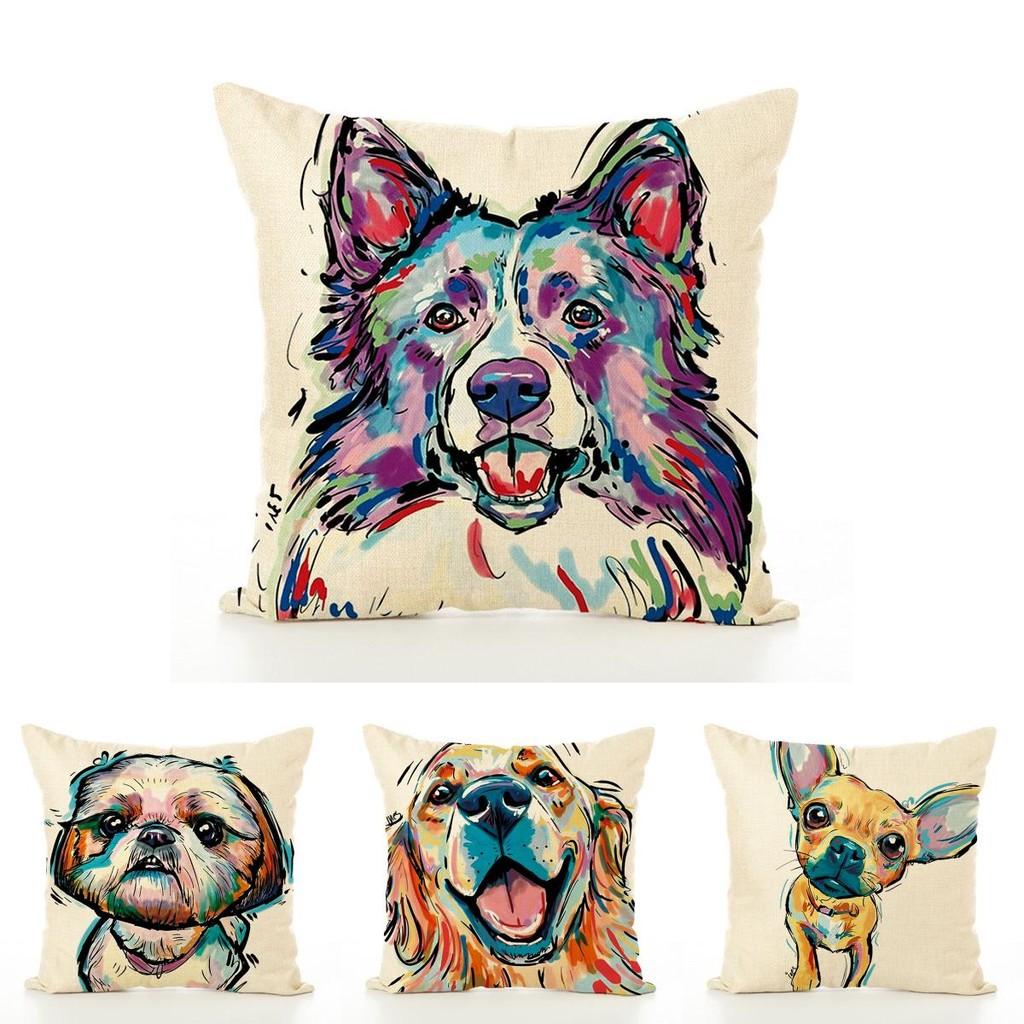Adorable Pet Dog Pillow Cover In Linen Blend For Cozy Sofa And Office Decor