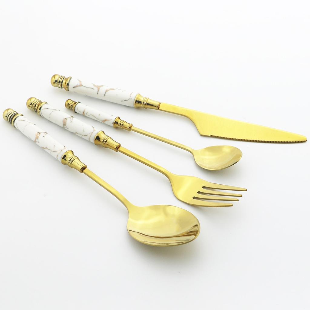 Cerâmica criativa lidar com talheres de casamento conjunto de ouro bolo garfo colher de café faca jantar conjunto de talheres
