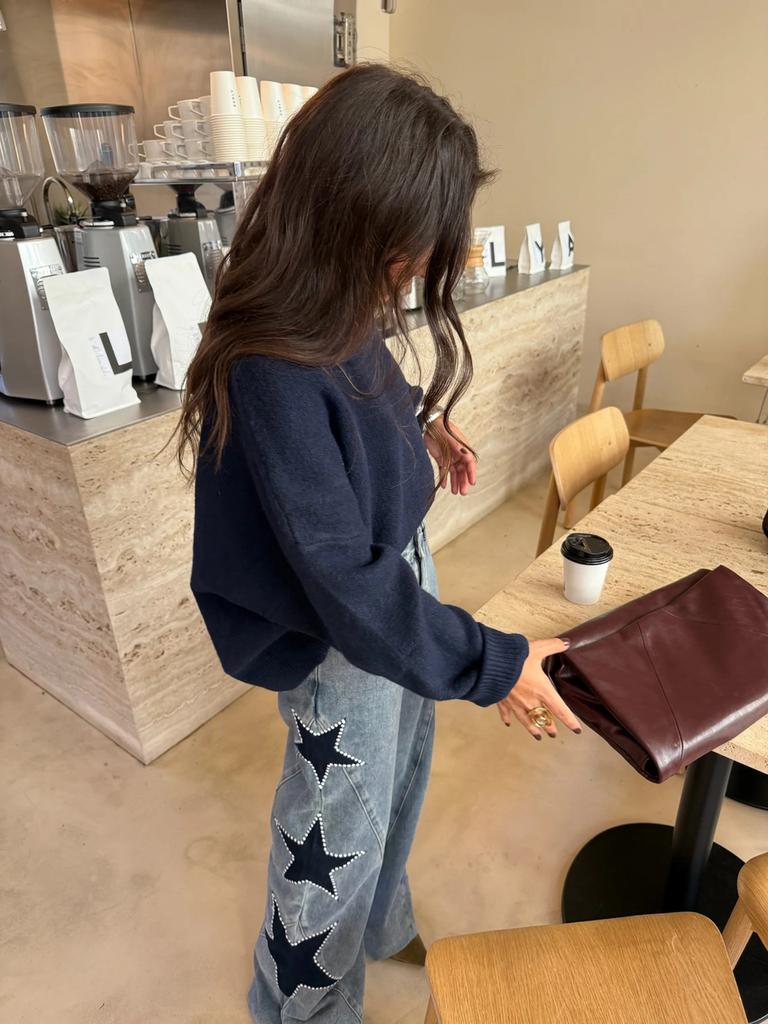 Women's New Fashion Casual Five-Point Star Loose Straight Jeans Pants 