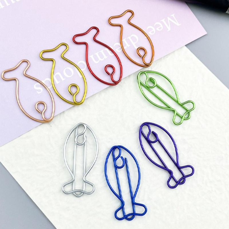30pcs Creative Fish Paper Clips Metal Decorative Small Colored Paperclips Animal Shaped School Office Supplies for Document