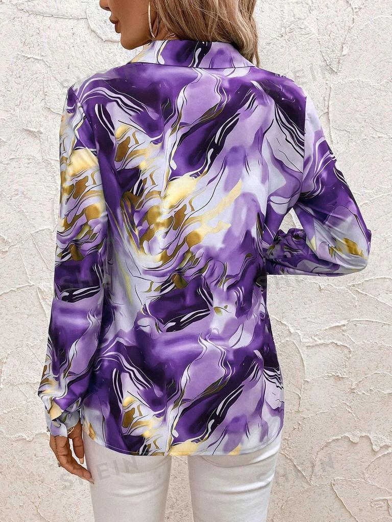 2024 European/American 3D Print Long-Sleeve Loose Turn-Down Collar Shirt.