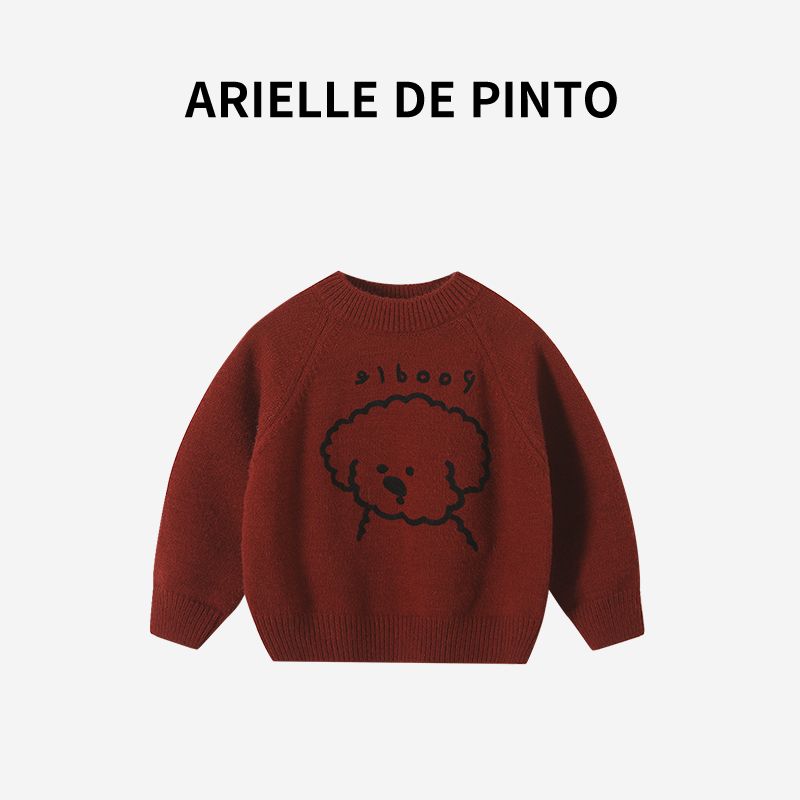 Французский детский свитер Arielle De Pinto Зимняя мода Вышитый пуловер с щенком для мальчиков и девочек Модный Red 150
