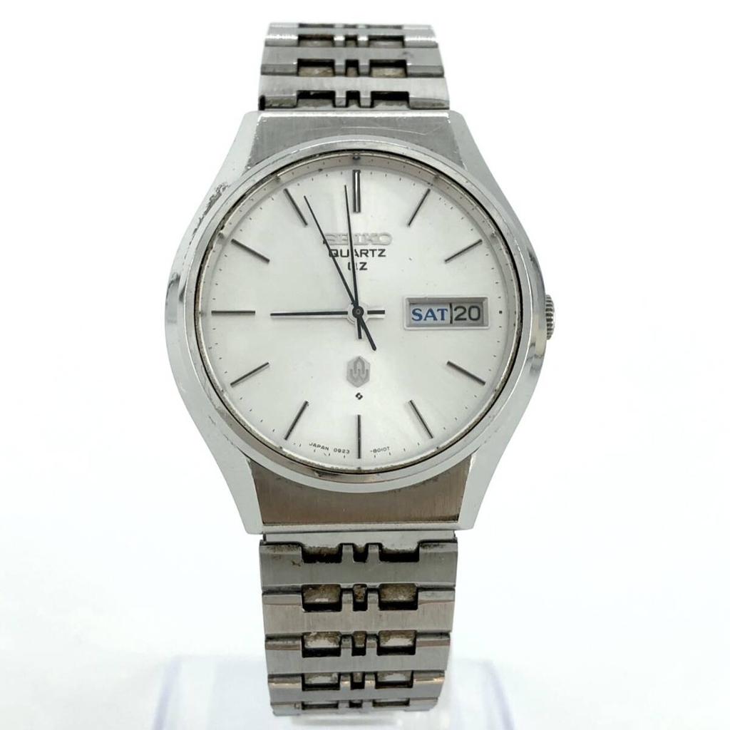 New battery Working SEIKO 1974 Silver Water-Resistant for Daily replaced. condition. 0923-8010 Quartz, model, 4N0582, Day-Date, Dial, Men's Watch