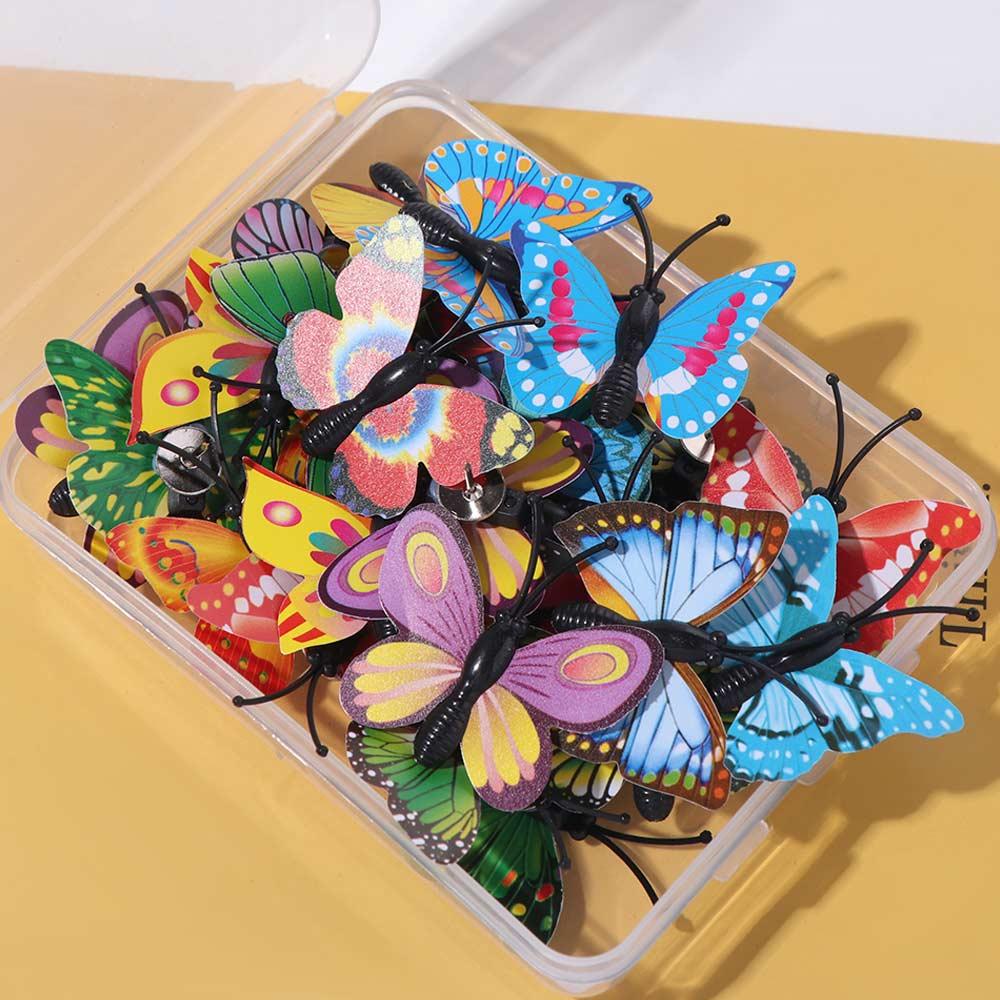 30Pcs Creative Colorful Butterflies Push Pins 3D Decorative Studs Blackboard Push Pins  Stationery