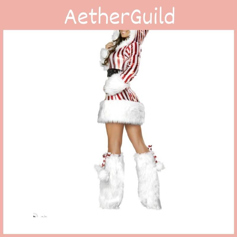 Women Christms Dresses Adult Miss Candy Cane Costume Holiday Cosplay Parties