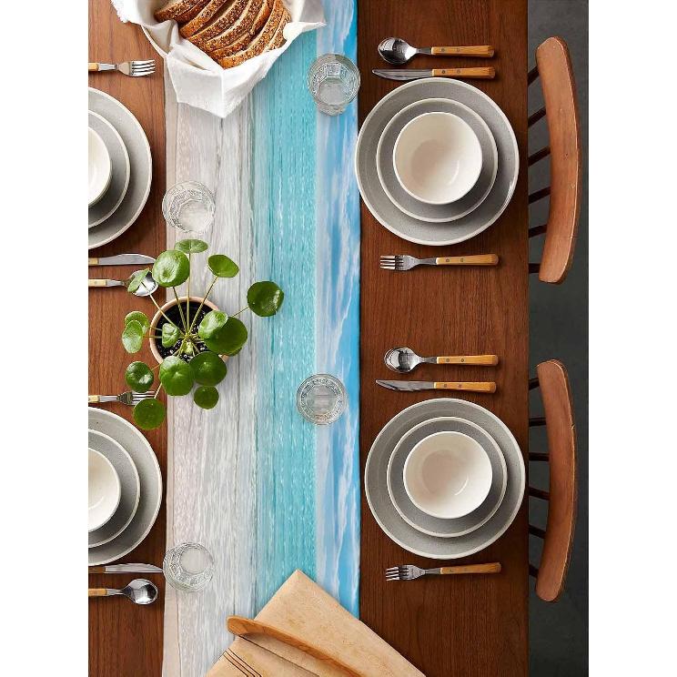 Summer Table Runners 70 Inches Long Tropical Ocean Beach Sea Water Table Runner for Family Dinner/Wedding/Outdoor Indoor Party, Cotton-Polyester