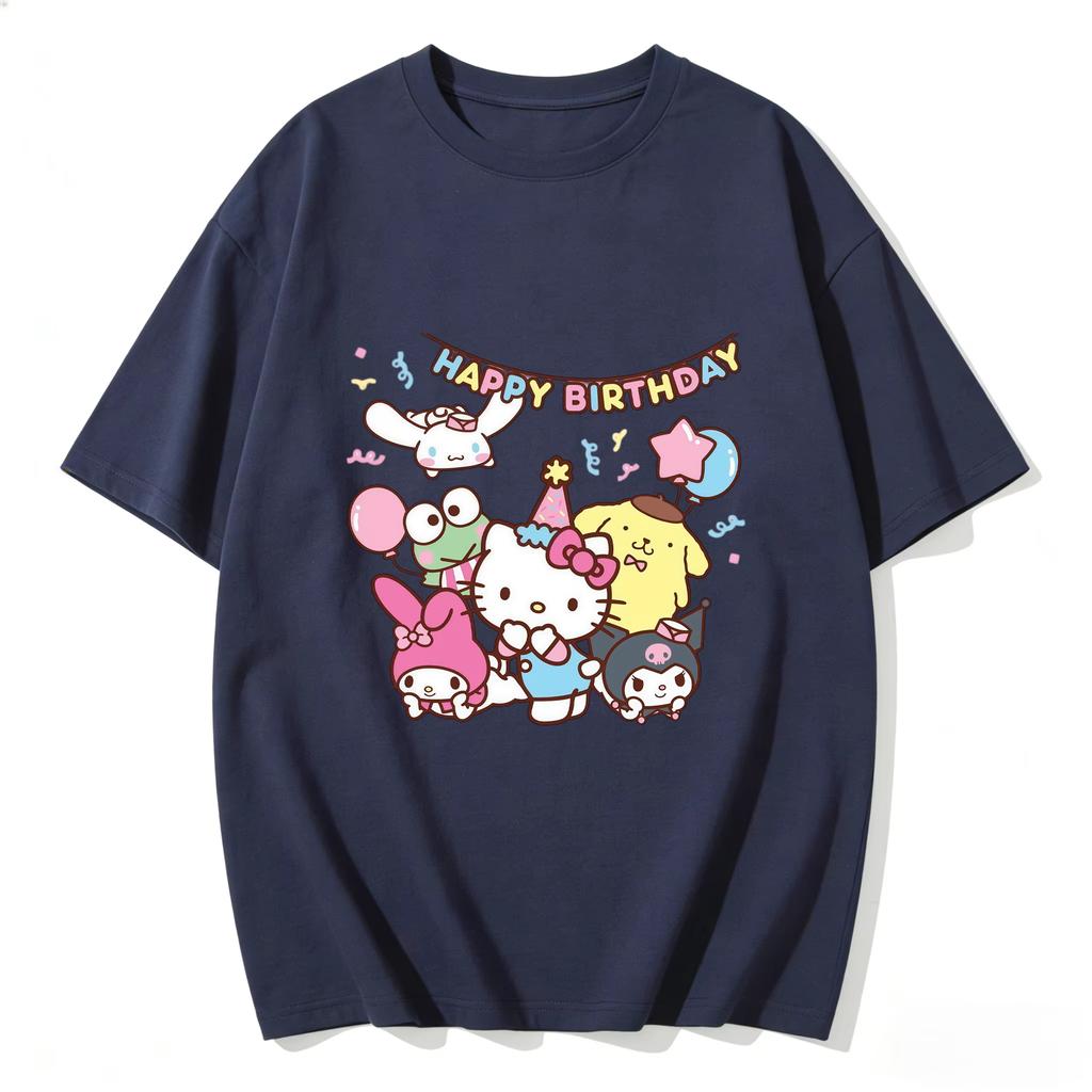 Highquality Trendy New Kuromi Cute Cartoon Print Tshirt Family Matching Outfits Casual Short Sleeve Tee for Women Unisex Kid