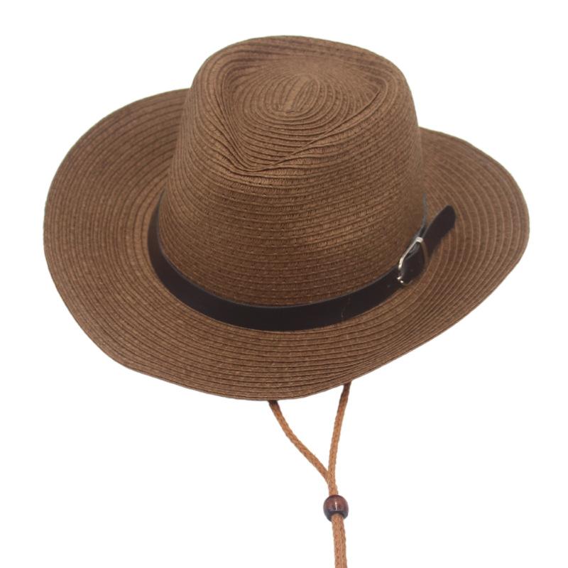 

Parent-Child Father-Son Western Cowboy Hat With Windbreak Rope, Small Black Belt, Straw Hat. Children s code темно-коричневого кольору