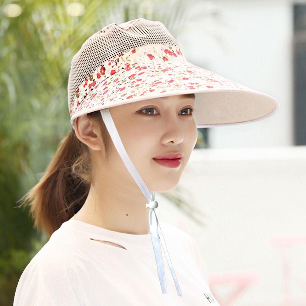 

Літні головні убори в корейському стилі Сонцезахисні капелюхи Сонцезахисні пляжні кепки Прості літні кепки з гостроверхими принтами red-Small flower