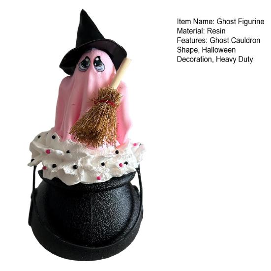 Witch Hat Ghost Cauldron Figurine Halloween Cartoon Ghost Cauldron Statue Sculpture Holiday Party Desktop Decoration Ornament