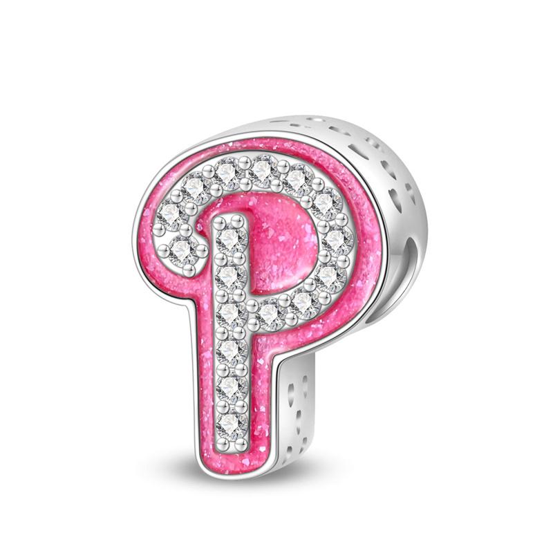 New In Copper Color Zircon Collection Pink 26 Letters Bead Charms Compatible With Pand 3mm Bracelets Do It Yourself Charm Pendant Woman Jewellery