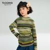 Girls' Korean Style Striped Hooded Long-Sleeve T-Shirt