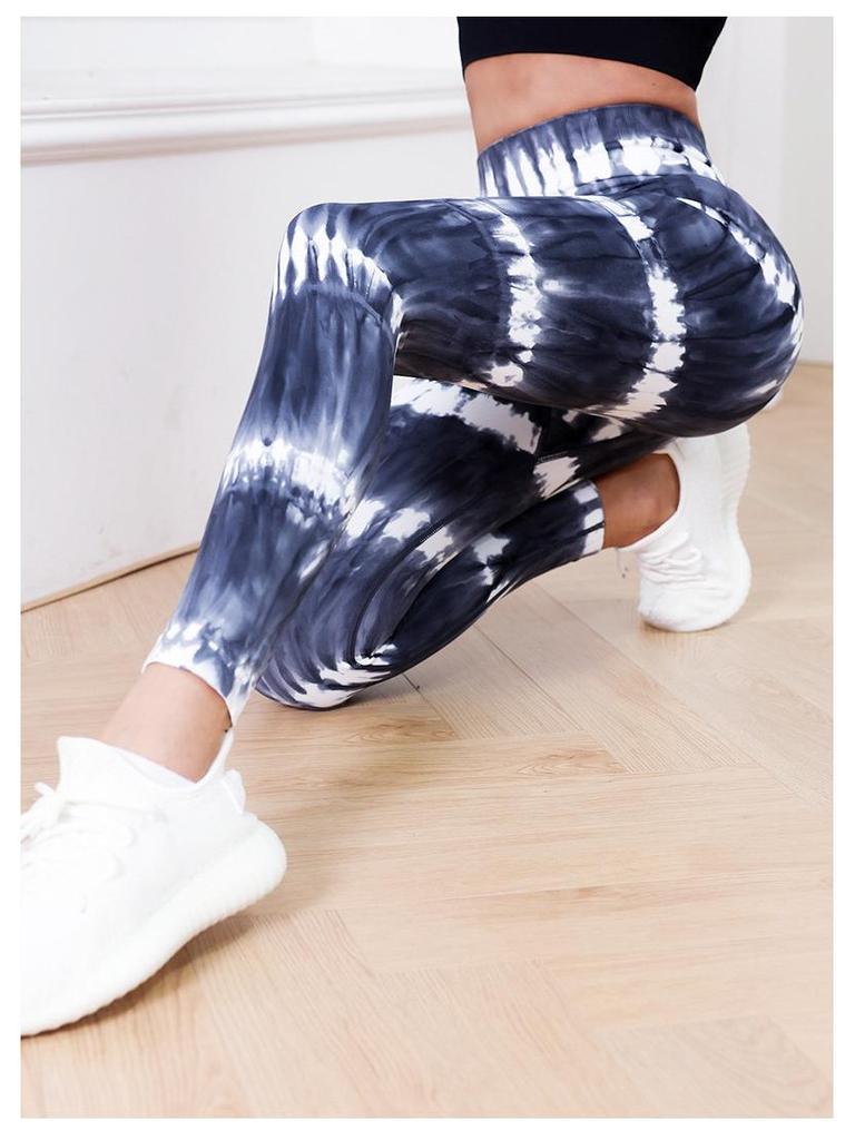 2025 Tie-Dye High Waist Women's Fitness Leggings - Nine-Point Peach Boost Yoga Pants