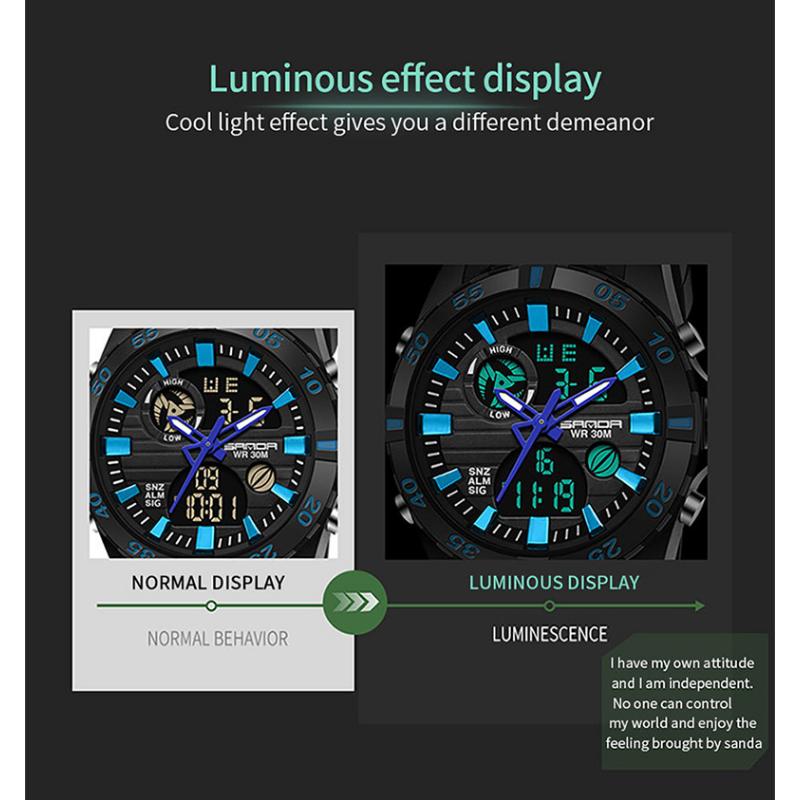 SANDA New Watch Genuine Fashion Sports Multifunctional Electronic Couple Popular Men's Luminous Watch