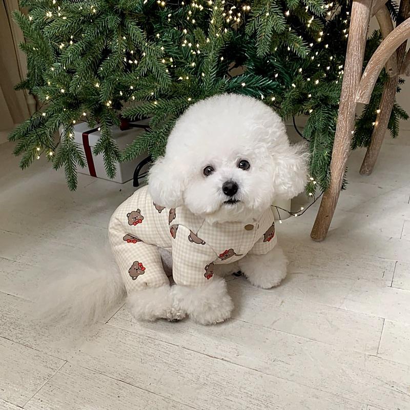 Pet Plaid Teddy Bear Coat Four Legged Autumn and Winter Dog Clothes Thick and Warm Teddy Bear Small Dog Autumn and Winter