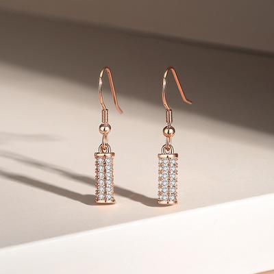 Micro-inlaid Zircon Long Earrings Women's Light Luxury Retro Ear Hooks Summer Temperament Commuter Cylindrical Earrings
