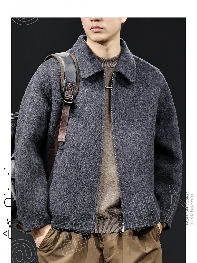 Men's American Style Heavyweight Wool Cashmere Jacket - Double-faced, Thickened, High-end, Plus Size Casual Outerwear for 2025.