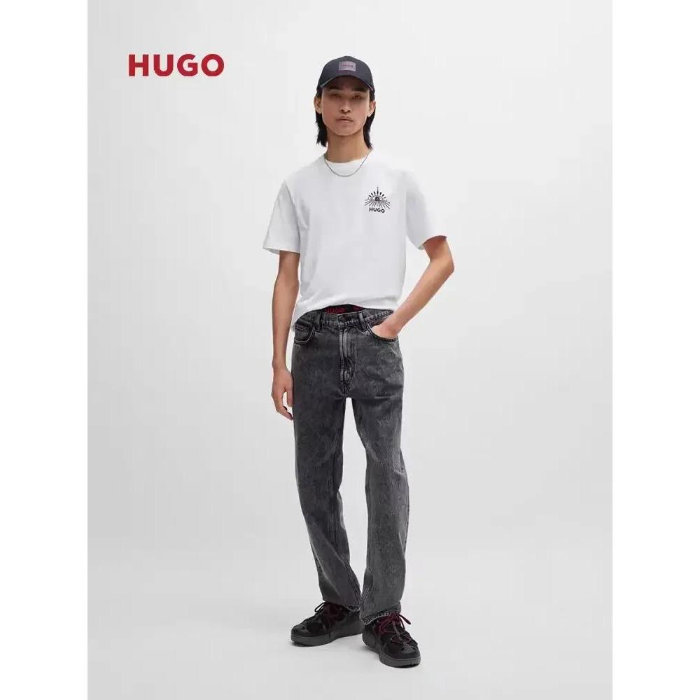 HUGO Cotton T-shirt Summer Oversized Round Neck Men Short Sleeve Brand Pattern Printed Women Tee Sports Fitness Top