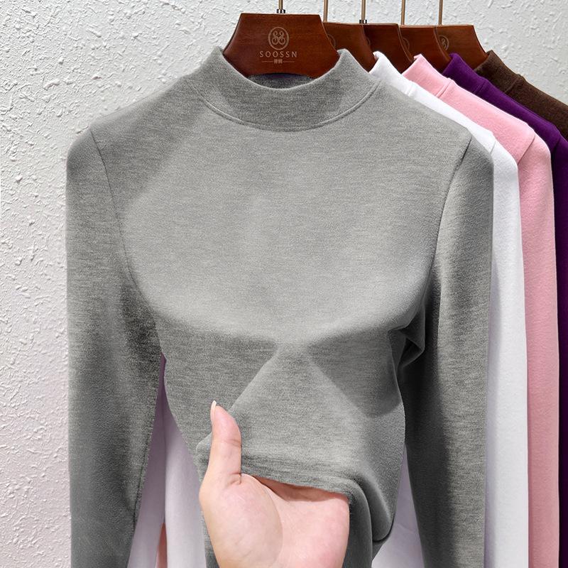 Medium-necked German velvet bottoming shirt for women's heating and warmth long-sleeved autumn and winter new double-sided velvet inner top for women