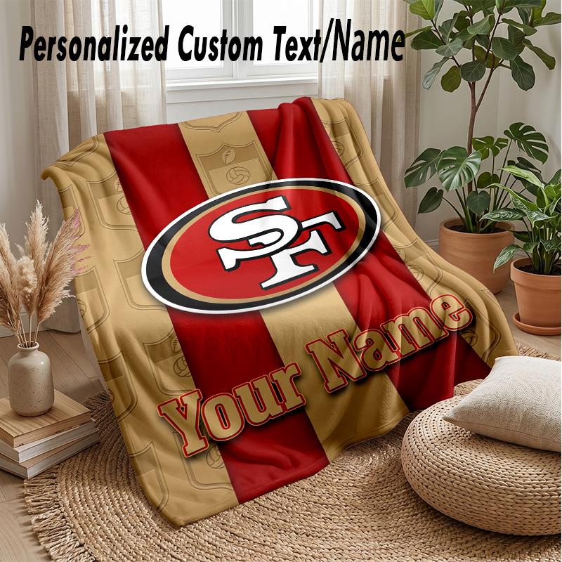 San Francisco 49ers Benutzerdefinierte Flanell-Kuscheldecke Drucken Sie Ihren Namen Text Weiche Warme Decke Weihnachtsgeschenk