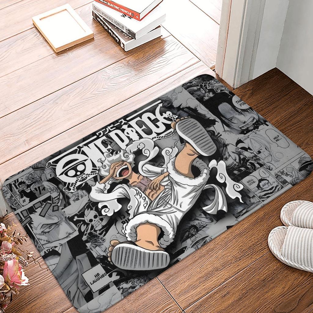 Anime One Piece Front Door Mat Anti-Slip Outdoor Absorbent Straw Hat Pirates Luffy Doormat Garden Garage Entrance Rug Carpet