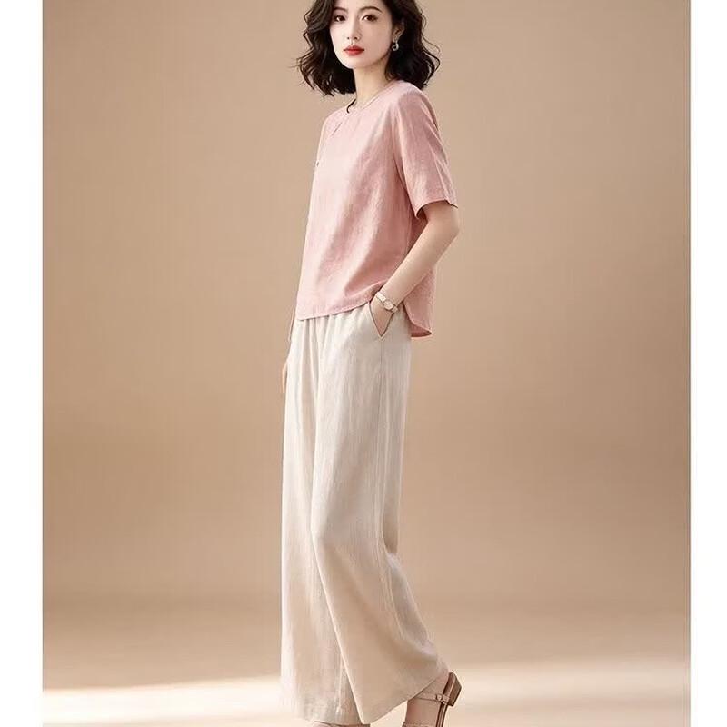 EST+II Women's Round Neck Short Sleeve Top & Wide-Leg Pants Set