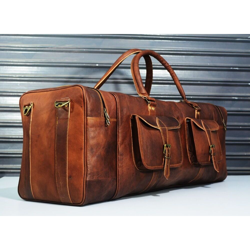 32" Zavazadlo Duffel Cestovní Velká Hnědá Pánská Taška Pravá Kozí Kůže