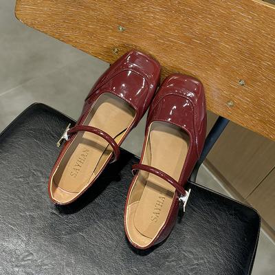 Fashion Women's Mary Jane Shoes Autumn New Square Head Shallow Mouth Metal Buckle Soft Sole Single Shoes