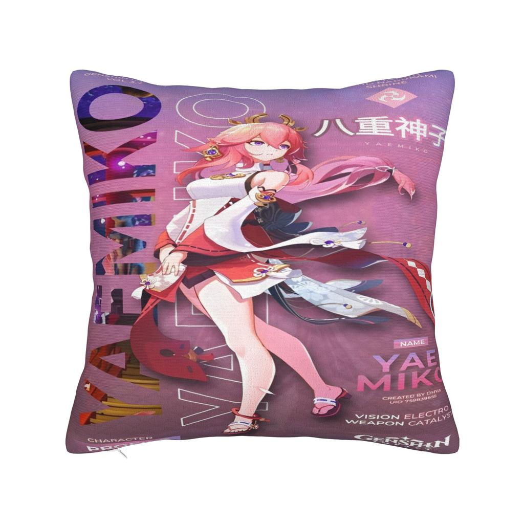 Yae Miko Genshin Impact Printing Pillowcases Cushion Cover Pillow Covers Y2K Sofa Decor Zipper Multi Size