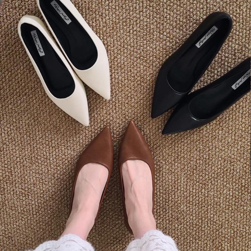 thick heel 3CM new low heel pointed low heel flat shoes shallow mouth four seasons versatile women's shoes high heels