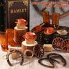Cowboy Theme Party Home Decoration Set Mini Cowboy Hat Lantern Horseshoe Wagon Wheel Hay Bales Creative Festival Decor Supplies