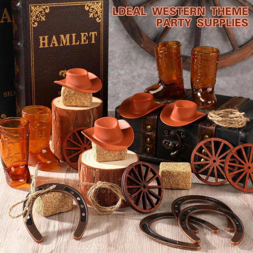 Cowboy Theme Party Home Decoration Set Mini Cowboy Hat Lantern Horseshoe Wagon Wheel Hay Bales Creative Festival Decor Supplies