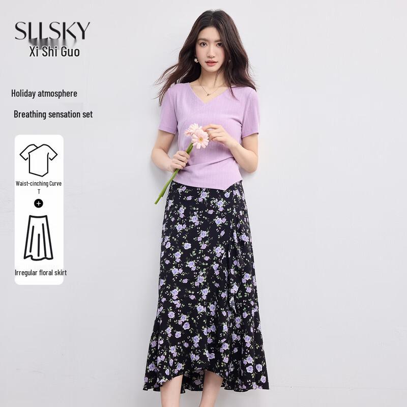 sllsky Women s Resort Floral Two-Piece Set M