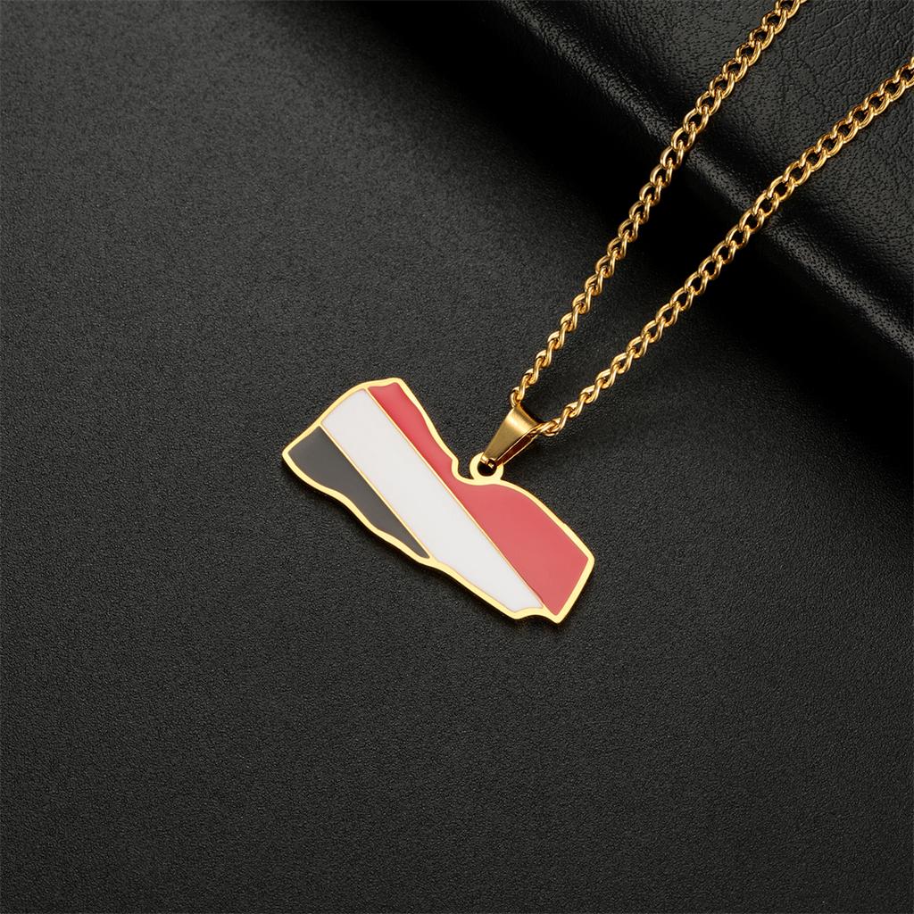 Drip Oil Yemen Map Necklace Stainless Steel Gold Silver Color Fashion Yemeni Flag Pendant Charm Patriotic Gift Wholesale