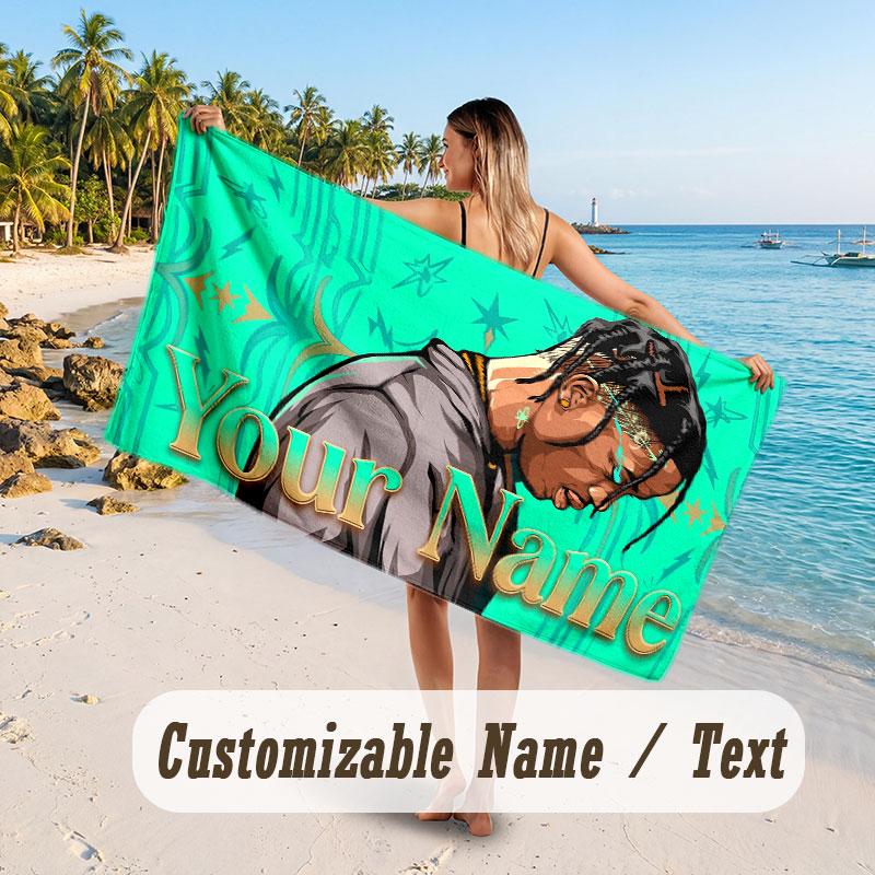 Custom Name Large Beach Towel,Travis Scott Quick Absorbent Towel For Outdoor Travel Poolside