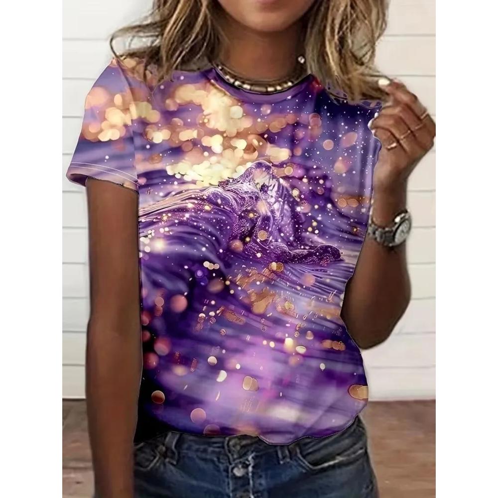 Daily Versatile Flower Women's Printed Crew Neck Top Short Sleeve Casual T-Shirts Women’s