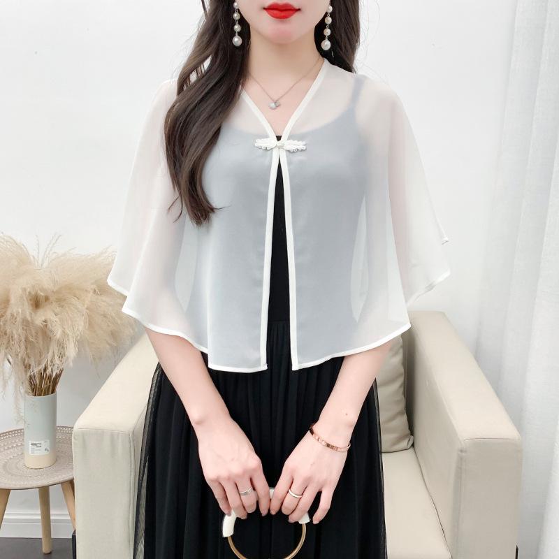 Women's Summer Chiffon Cardigan Shawl - Thin Sun Protection Cover-Up with Matching Camisole Dress