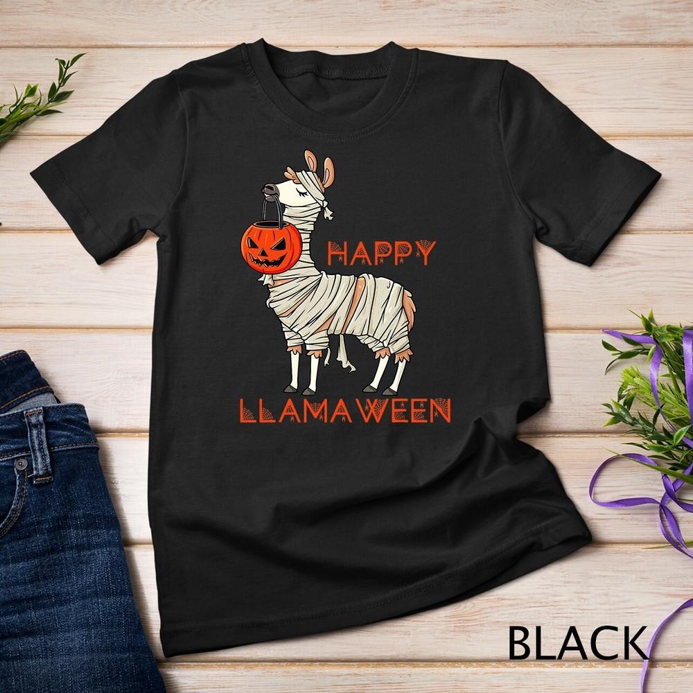 Happy Llamaween Funny Halloween Llama Girls Boys Kids Gift Unisex T-shirt 4XL