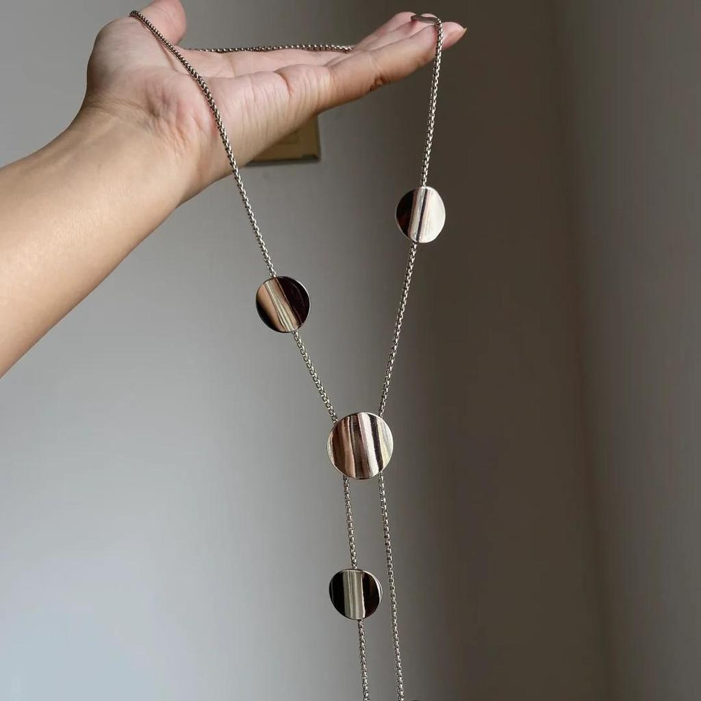 Gold or Silver Disc Tassel Necklace: Chic Retractable Clavicle Chain